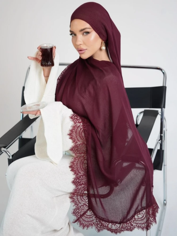 45colors L Lace Modal Hijab Set with Modal Undercap Basic Stretchy Headscarf Thin Breathable Head Wrap Hijabs Scarf Muslim Sets