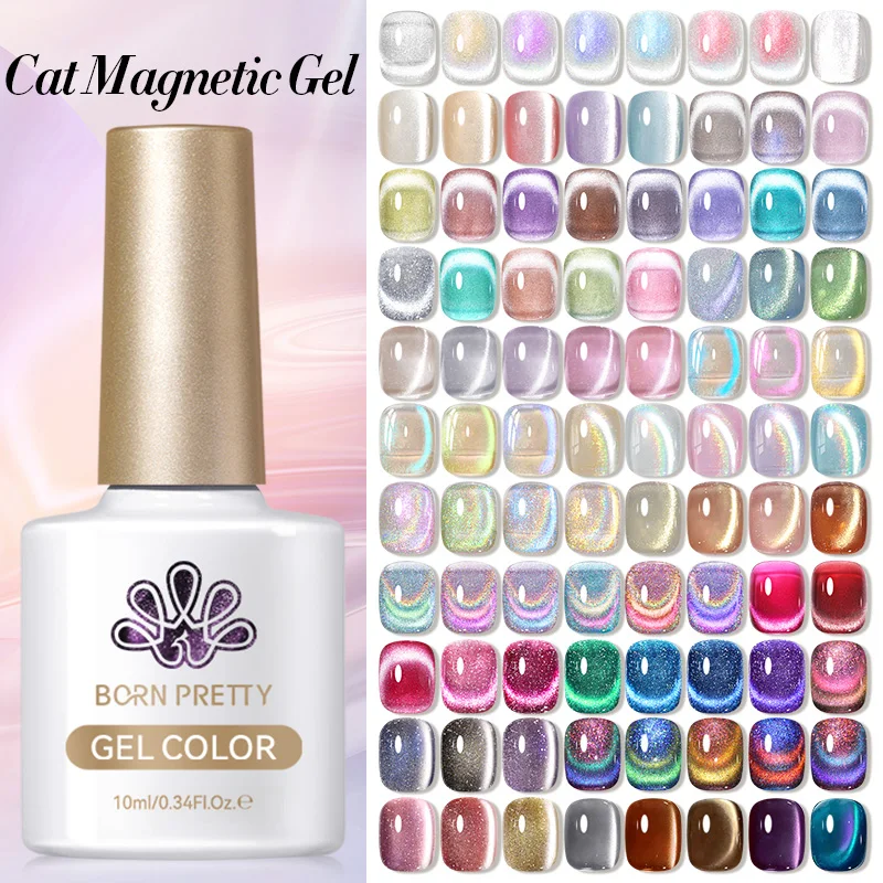 Nascido bonito 10ml gato gel magnético unha polonês luar grânulo de vidro água luz cristal embeber fora verniz uv para diy arte do prego