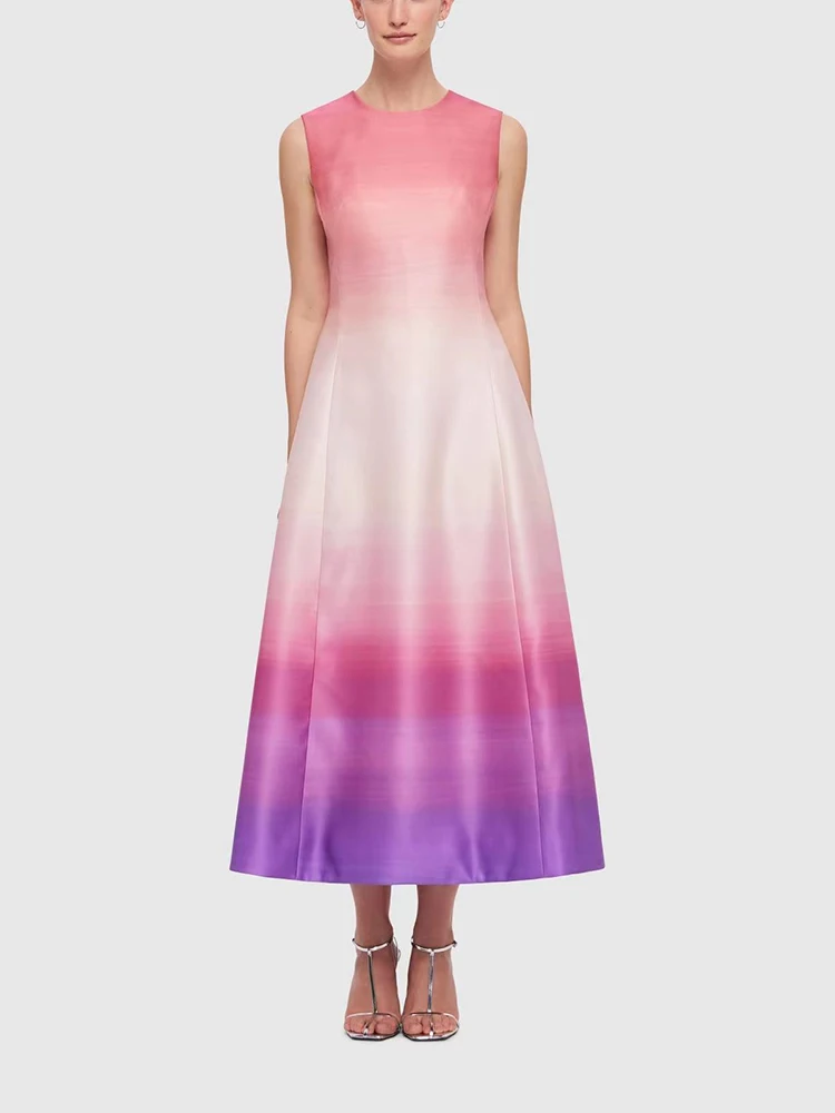 

Dressesy2k spring summer rainbow gradient colour long dresses sleeveless large hem Women's dresses2024waist slimming women dress