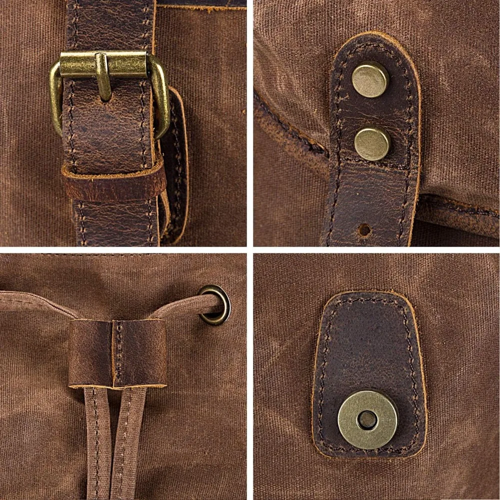 حقيبة ظهر جلدية مشمعة للرجال، حقيبة كتف متينة للسفر، مثالية للمغامرات الخارجية #3