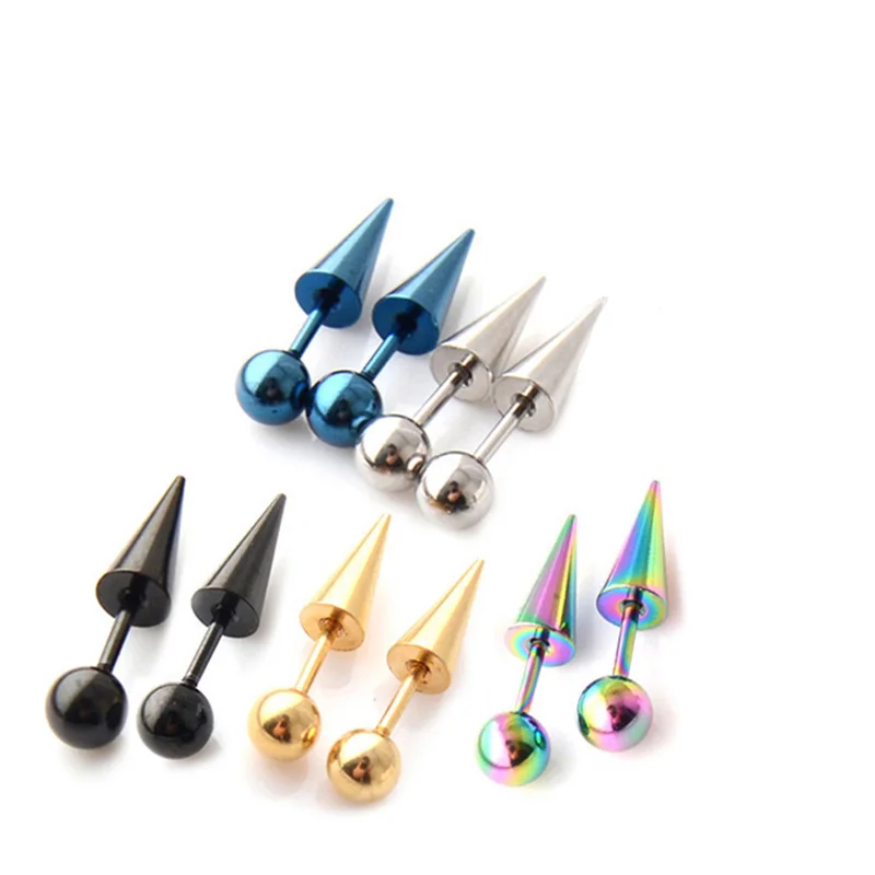 2PCs Classic Fashion Punk Rock Rivet Spike Tip Cone 316L Stainless Steel Women Men ear Stud Earrings Piercing Body Jewelry