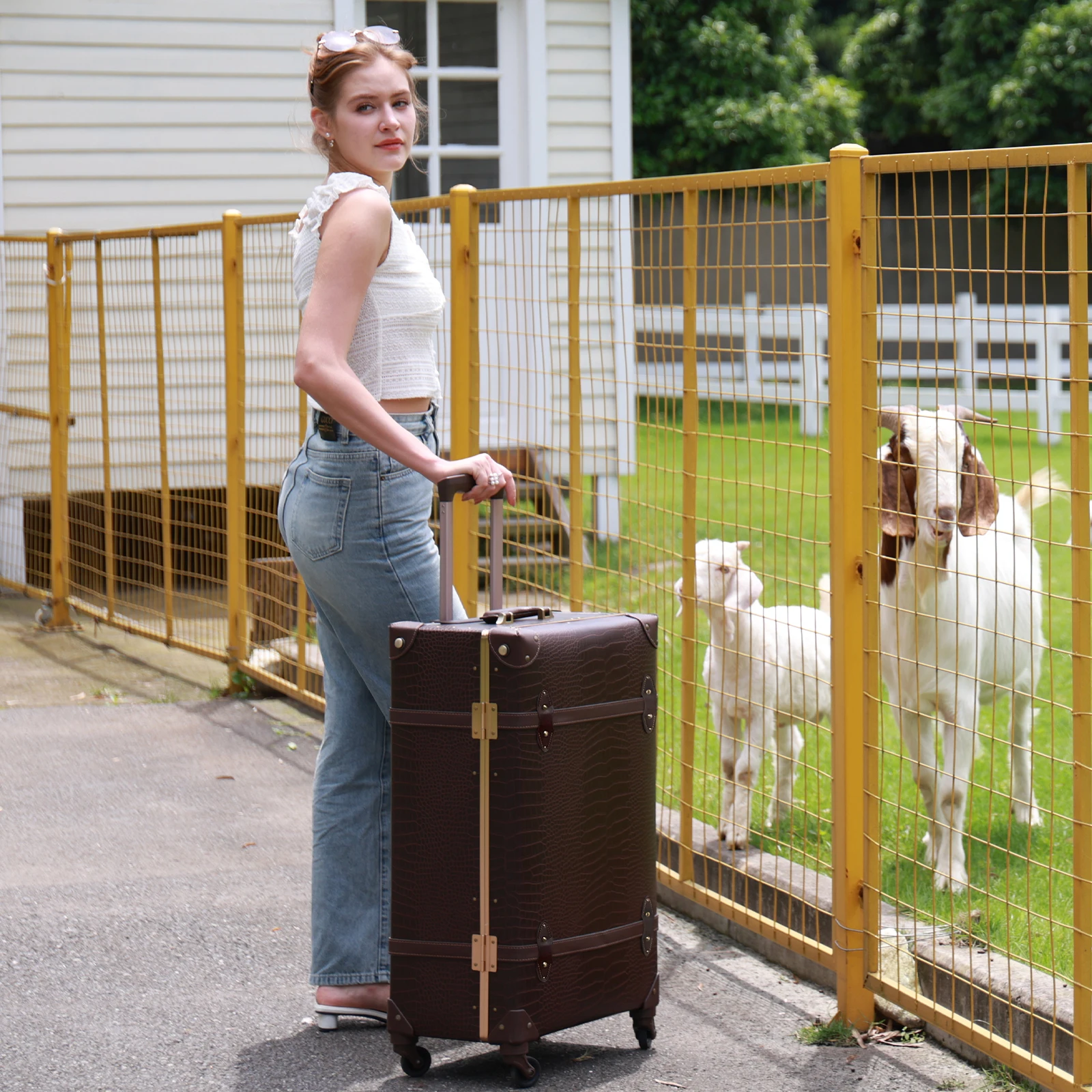 urecity Vintage Luggage Set 2 Piece Retro Trolley Luggage Bag Travel Luggage set with Spinner Wheels, TSA Lock and Handbag
