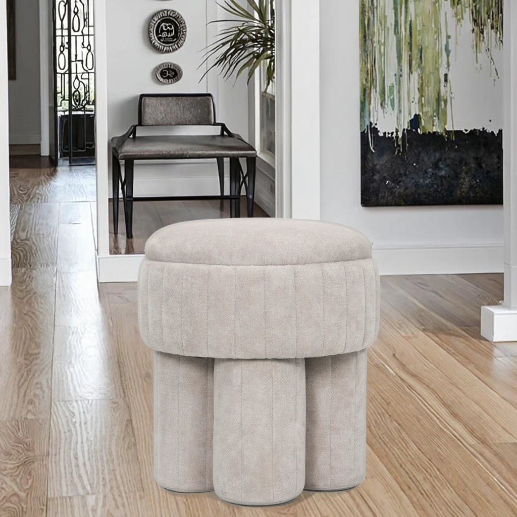 Modern Simple Design Fabric Ottoman Pouf Stool for Living Room & Hotel Use Soft Shoe Stool with Decorative Feature