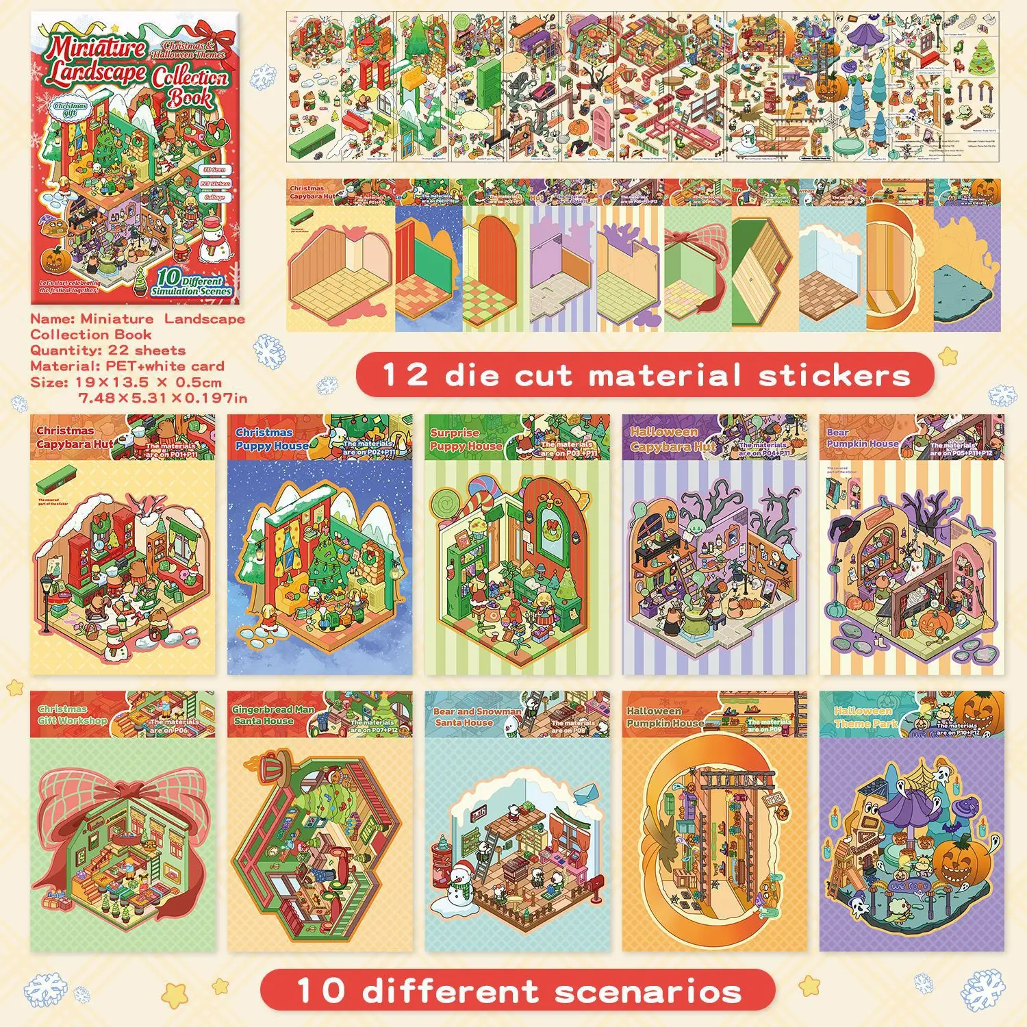 New Christmas Series Scene Sticker Book Cartoon Miniature Stickers Festival Holiday Gifts 3D Stereo Scene Decals
