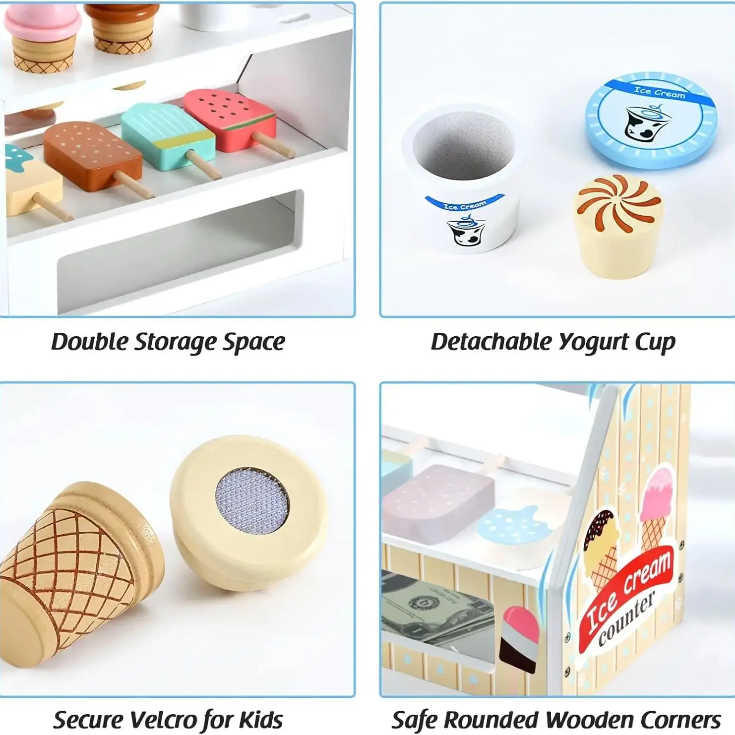 Ensemble de jeu de comptoir de crème glacée pour enfants, jouets alimentaires Montessori, accessoires de cuisine avec pli à monnaie, jeu pour enfants, filles et garçons