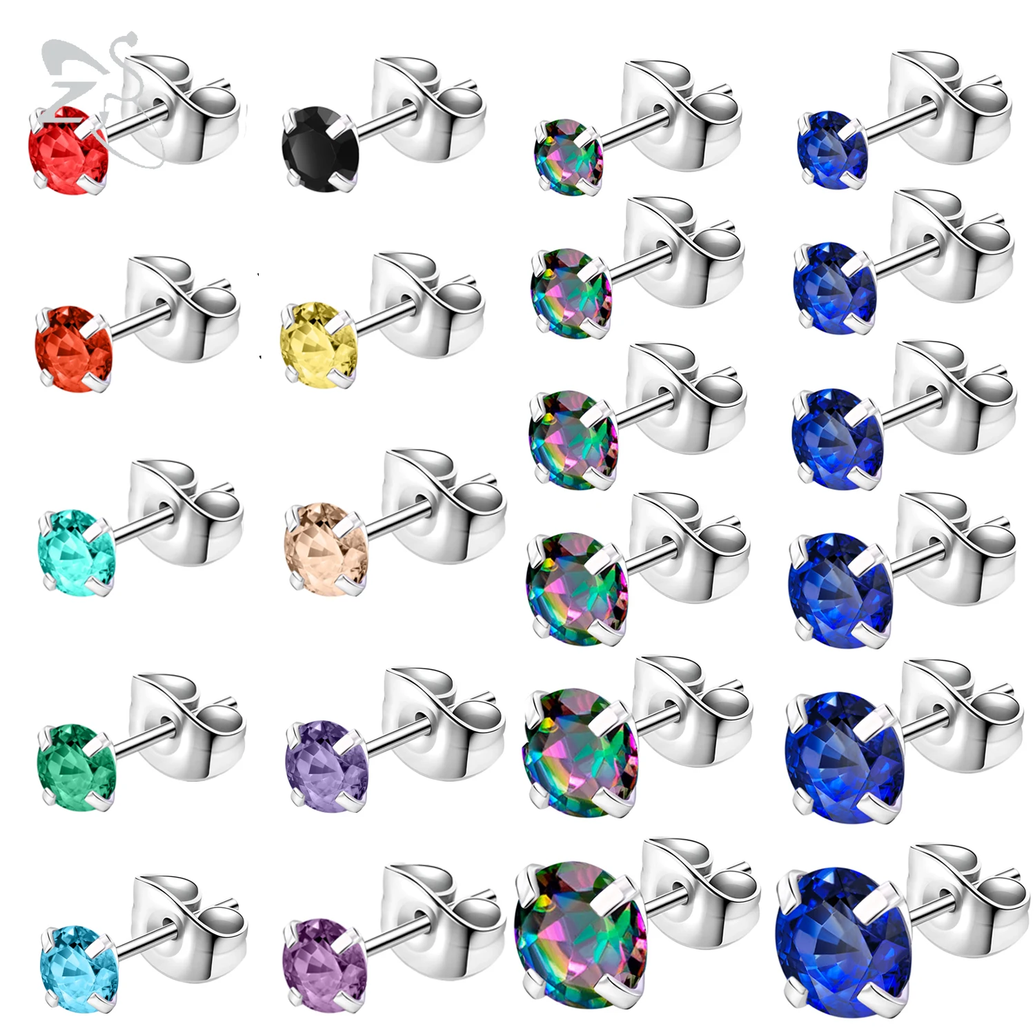 ZS 1PC 20G Stainless Steel Stud Earring Blue Crystal Ear Stud for Women Cartilage Earrings Conch Helix Piercing 3/4/5/6/7/8MM