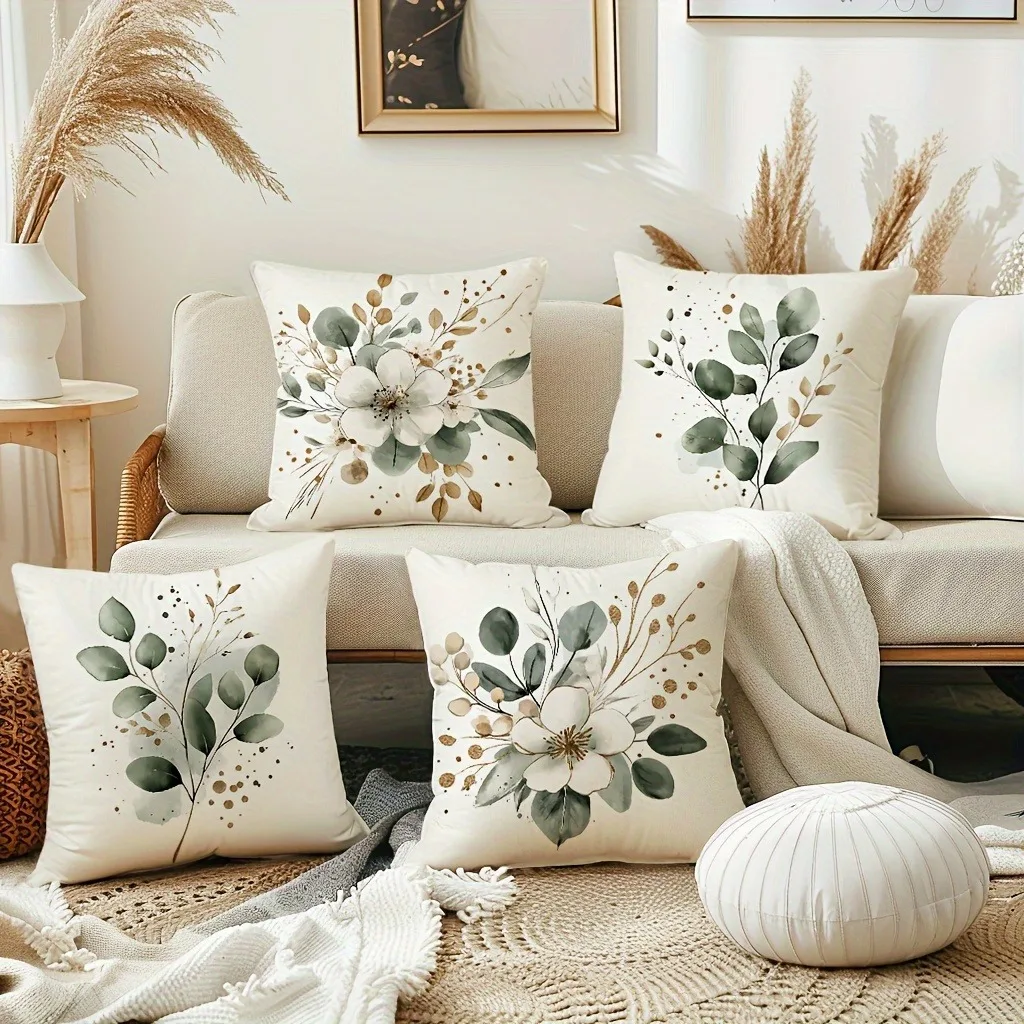Floral leaf pattern printing pillowcase modern minimalist home bedroom room decoration living room sofa cushion cover