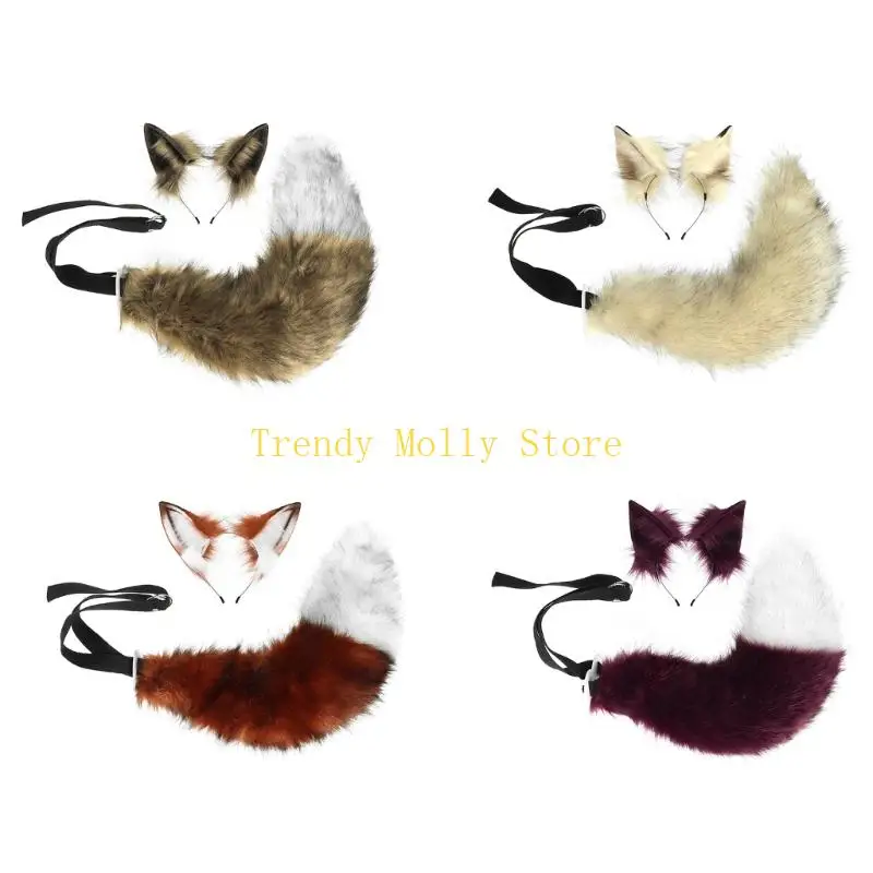 

N5KB Realistic Soft Foxes Ears Headband Realistic Tail Cosplay Accessories for Comfortable Anime Themed Event