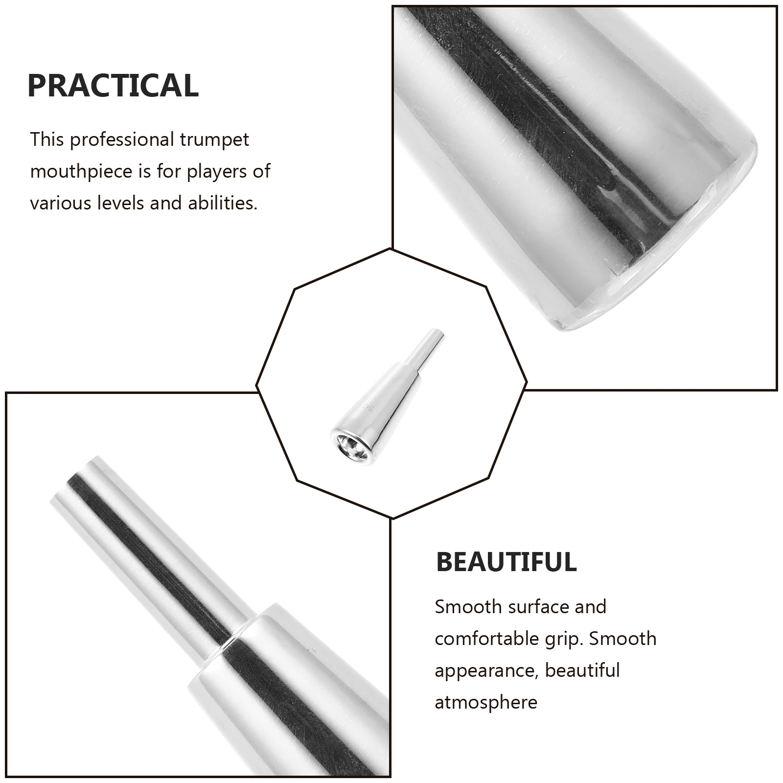 

Mouthpiece Standard Horn Trumpet Replacement Brass Silver Instrument Connector for Accessories