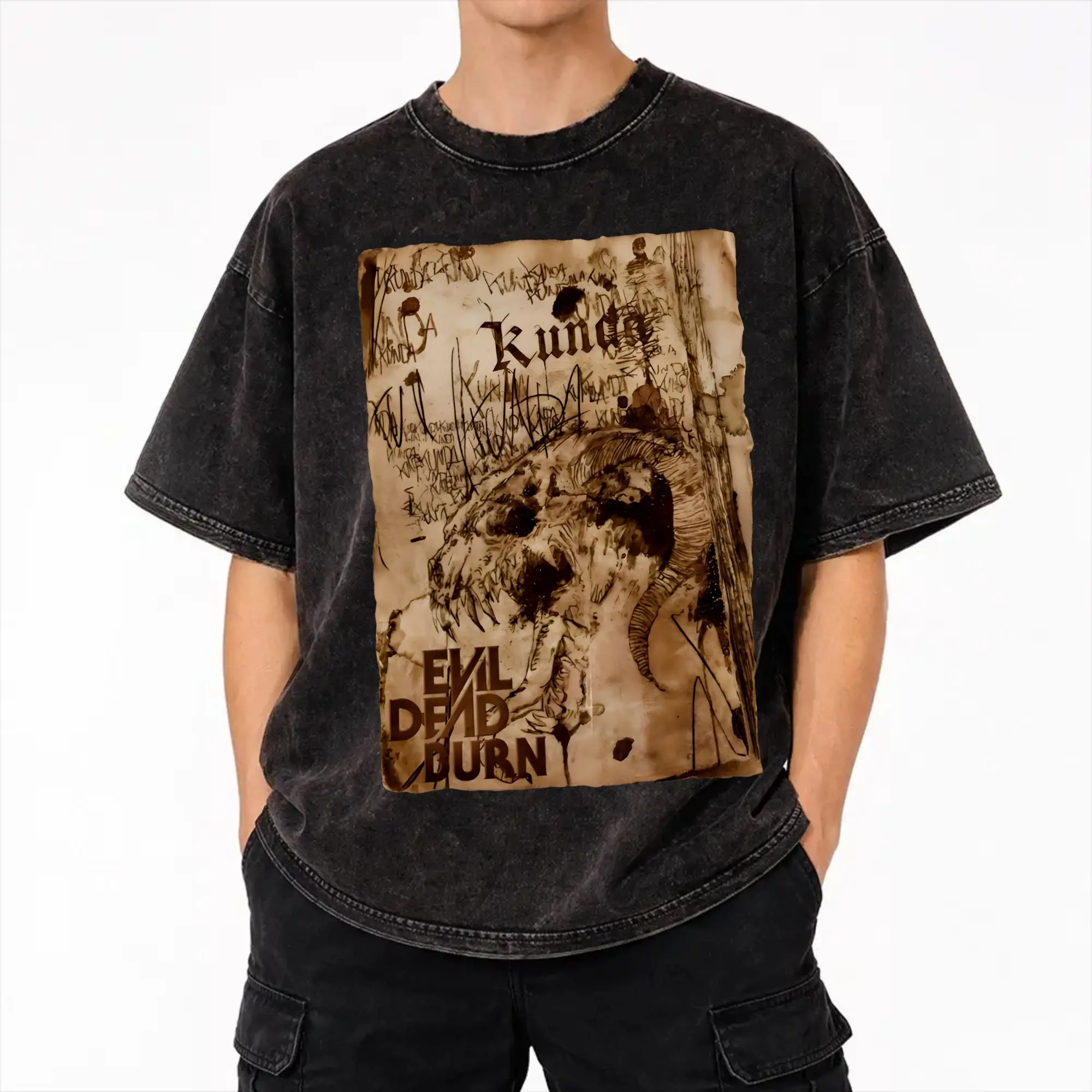 Harajuku Washed Shirt evil dead burn 2026 Merch Fashion T-Shirts Harajuku  Streetwear 100% Cotton Summer Tees
