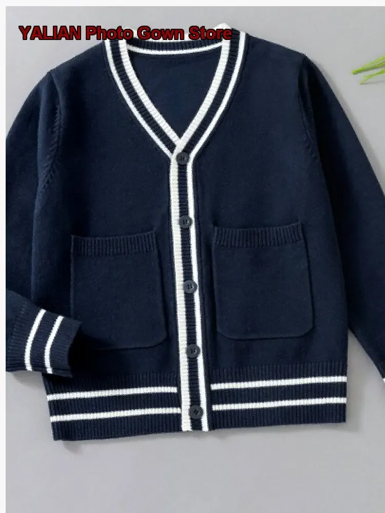 Boys Girls School Uniform Kids Spring Cotton Solid Color Raglan Sweater College Style Older Kids