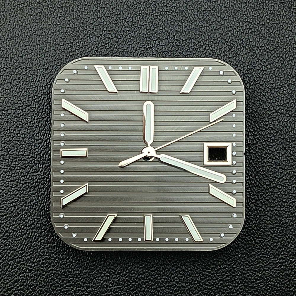 Nh35 mostrador quadrado relógio dial logotipo personalizado verde luminoso relógio masculino dial caber nh35 movimento acessórios de relógio