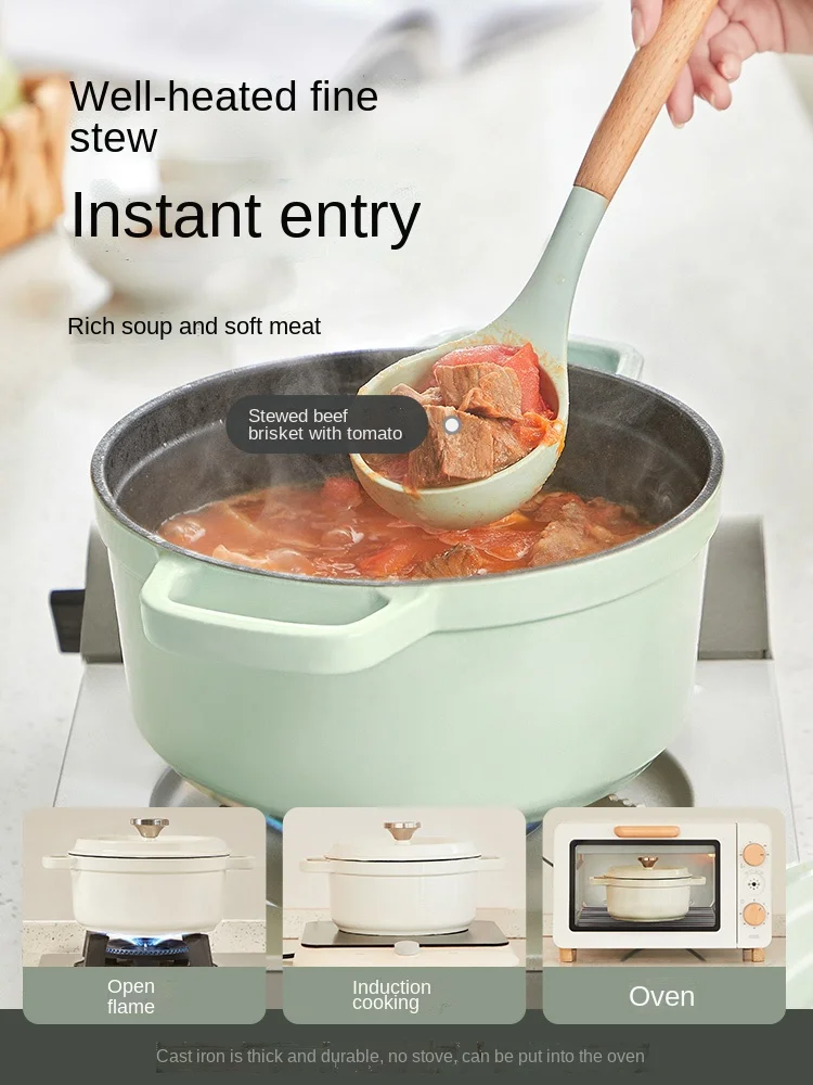 Enamel Cast Iron Pot Household Slow Cooker Soup Pot Casserole Steamed Pot Health Pot Non-Stick Pan Seafood Wok Stew Pot