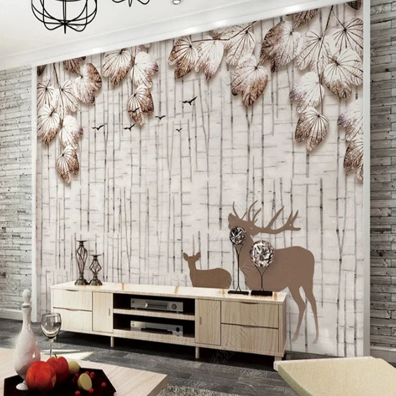 Custom Wall Cloth Nordic Elk Forest Painting Living Room Study Background Home Decor Wallpaper For Bedroom Papel De Parede 3D