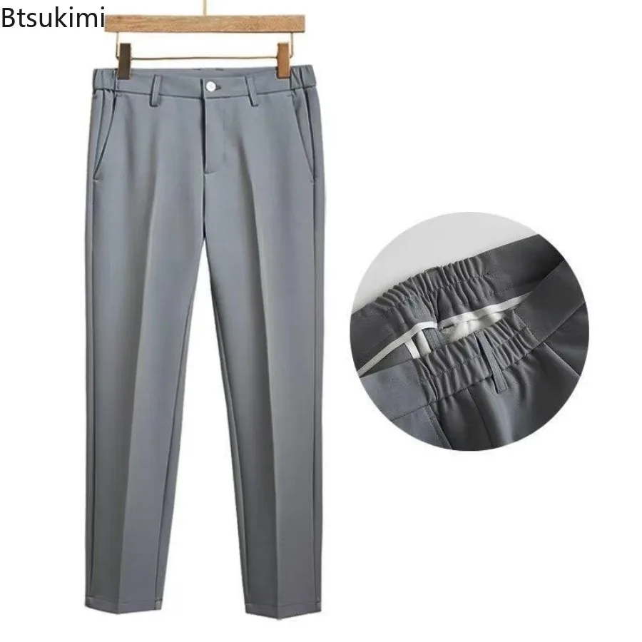 Fashion New Men\'s Tapered Suit Pants Solid Casual Korean Style Slim Pencil Pants Classic Zipper Man Ankle-length Casual Trousers