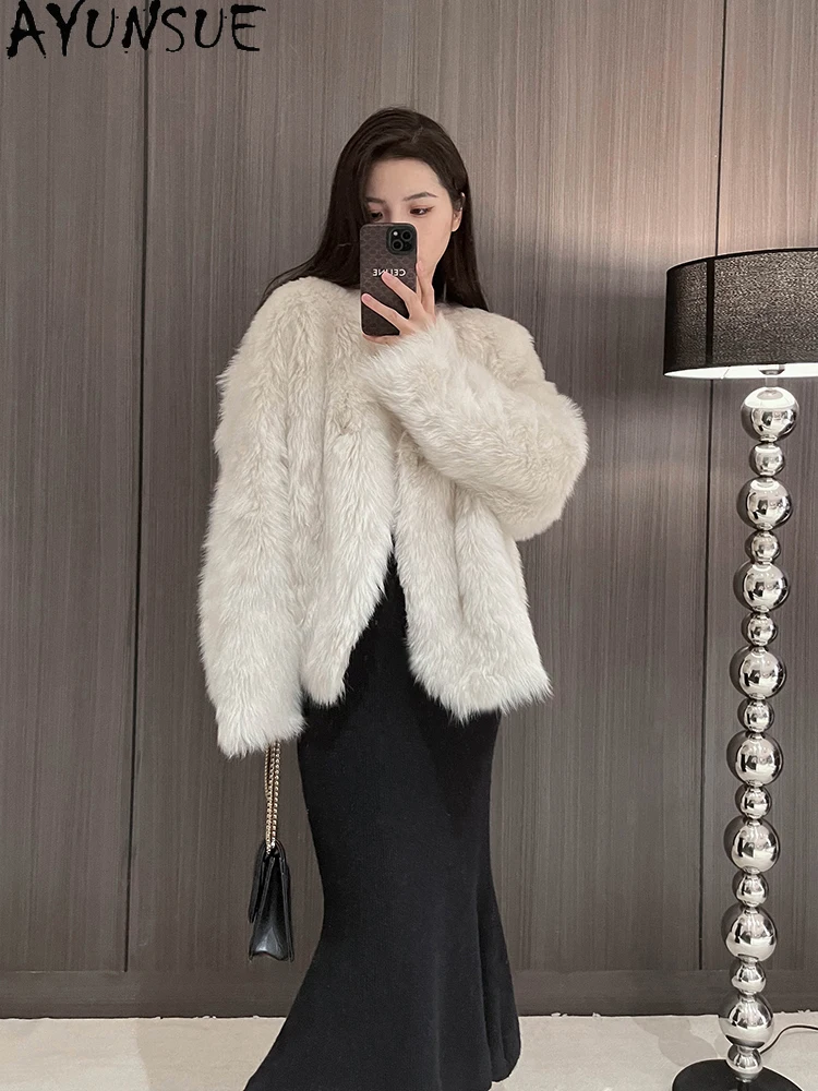 AYUNSUE 2025 ใหม่ Shearling แจ็คเก็ตผู้หญิงหลวมขนสัตว์ธรรมชาติ 100% สําหรับเสื้อผ้าผู้หญิงคุณภาพสูงเสื้อขนสัตว์то Ж