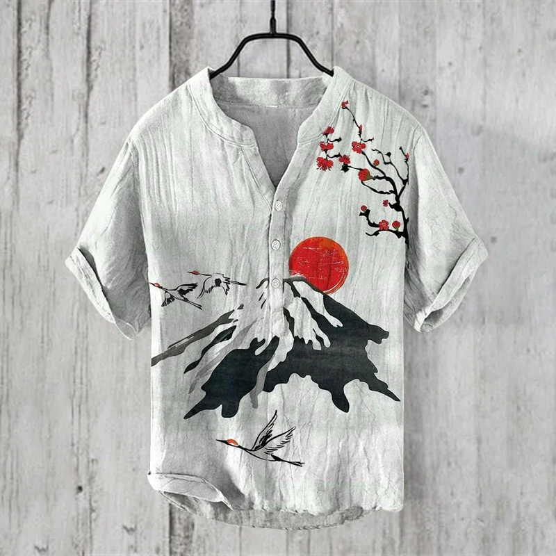 men's v- neck Henry shirt Fashion Design Art illustration 3d printing shirts Male Tops Tees Short Sleeve T Shirt For Men