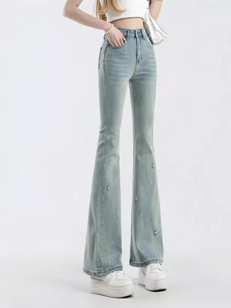 REDDACHiC Sparkly Star Flared Jeans for Women Y2K Trendy Slim Fit Stretchy High Rise Bell Bottoms Vintage Going Out Streetwear