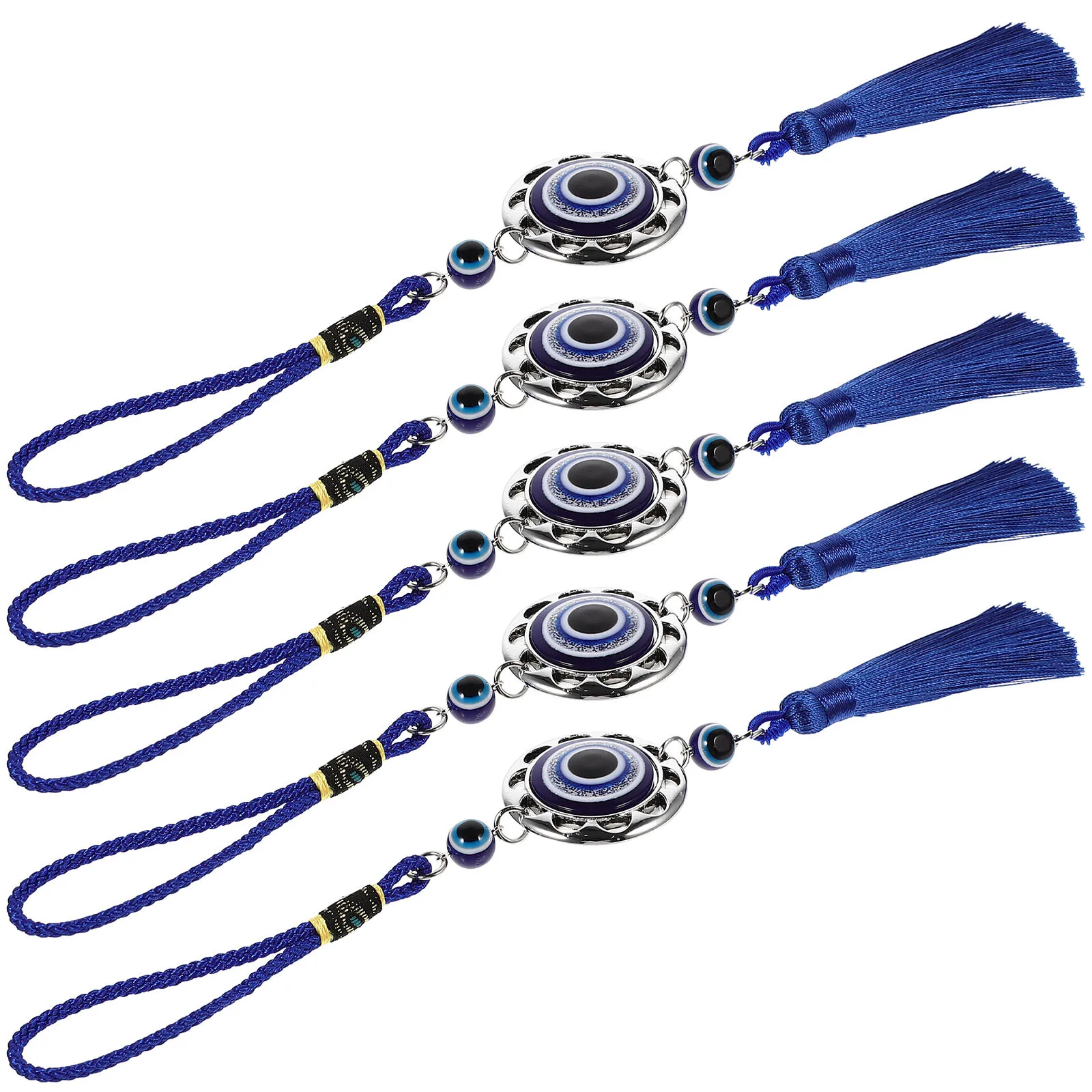 

5Pcs Round Evil Eye Hanging Decors Premium Turkish Protection Charms for Car Wall Door Rearview Mirror Ornament