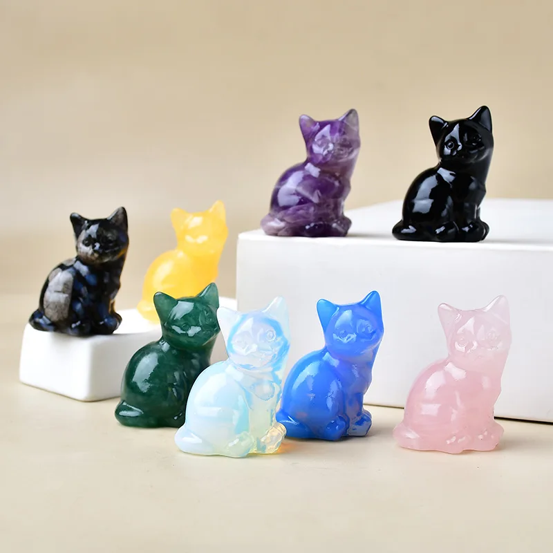 Natural crystal carved cat, a perfect choice for home decoration as a crystal gift ornament, a great option for healing crystals