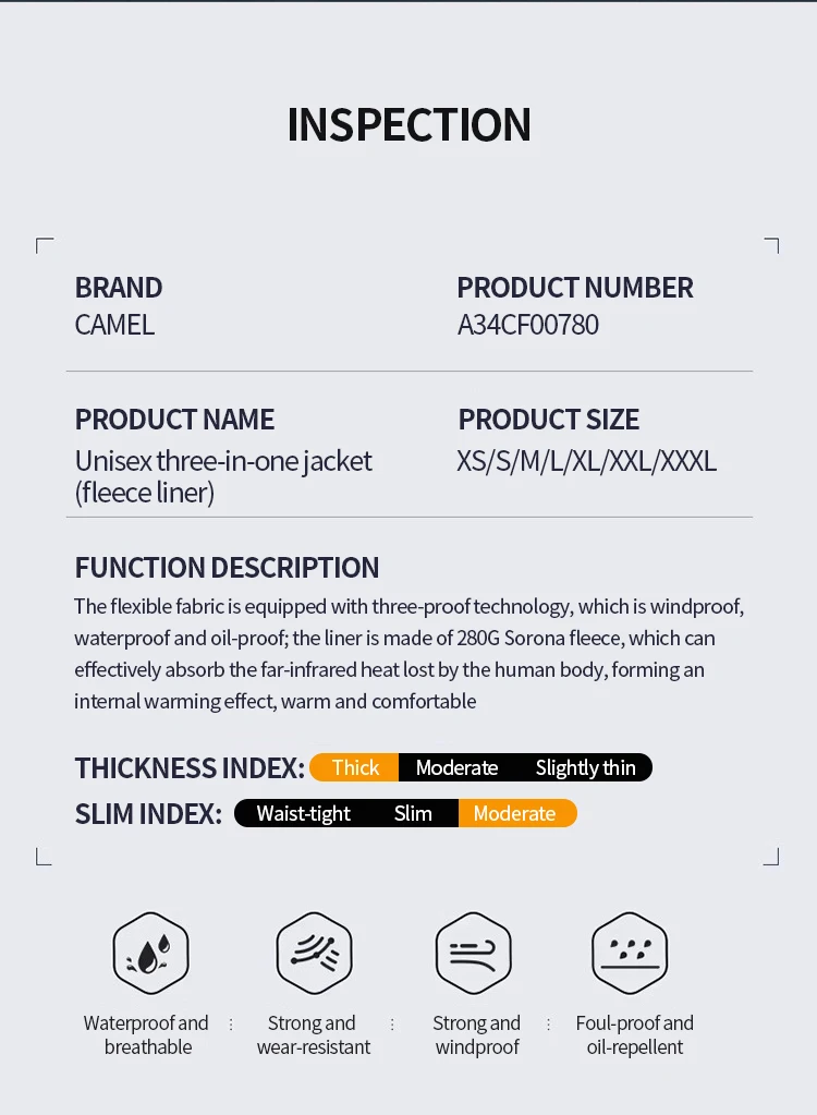 GOLDEN CAMEL Outdoor Hiking Jackets for Men Three-in-One Waterproof Fleece Jacket Women Windbreakers Warm 2024 Star Same Style