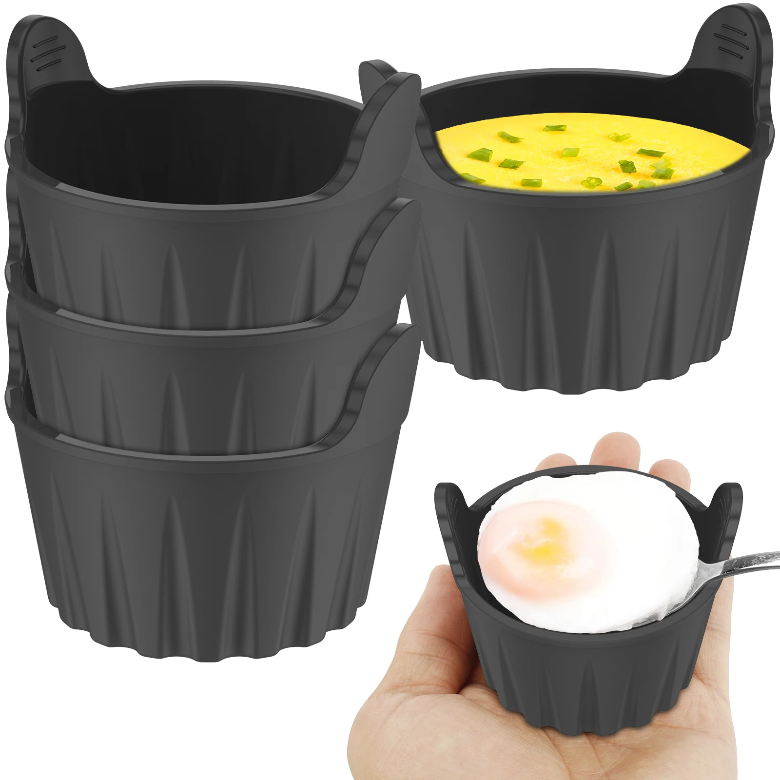 4Pcs Air Fryer Egg Poacher Food Grade Silicone Egg Poaching Cups Non-Stick Round Silicone Ramekins Reusable Silicone Baking Cups