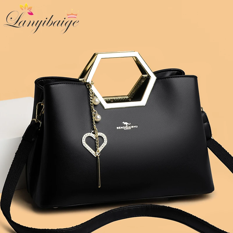 Fashion Hardware Handle Leather Handbag Luxury Designer Tassels Shoulder Crossbody Bag For Women 2024 High Quality Tote Bag Sac