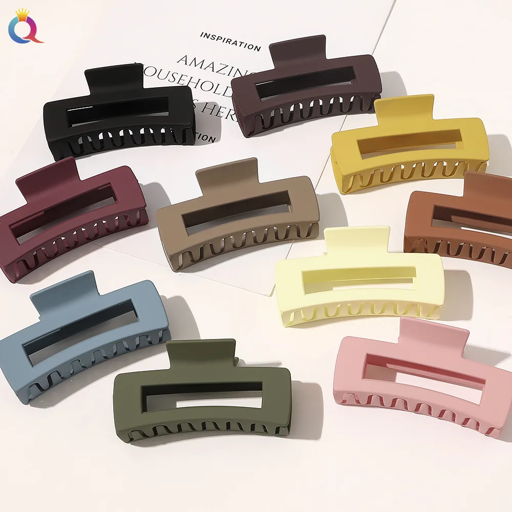 Elegant Rectangle Solid Color Hair Claws Middle Sizes Non-Slip Women Matte Frosted Hair Jaw Clips For Thick Hair Summer Headwear