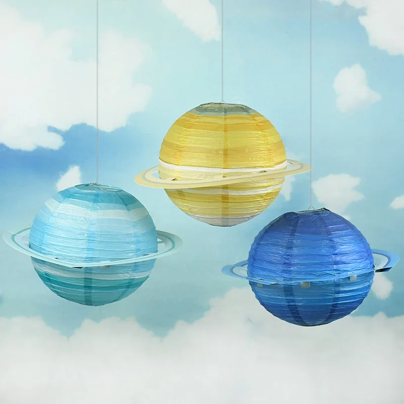 Eight Planets Foldable Starry Paper Lanterns Outer Space Kids Birthday Party Decor Paper Ball Lampion Hanging Galaxy Lanterns