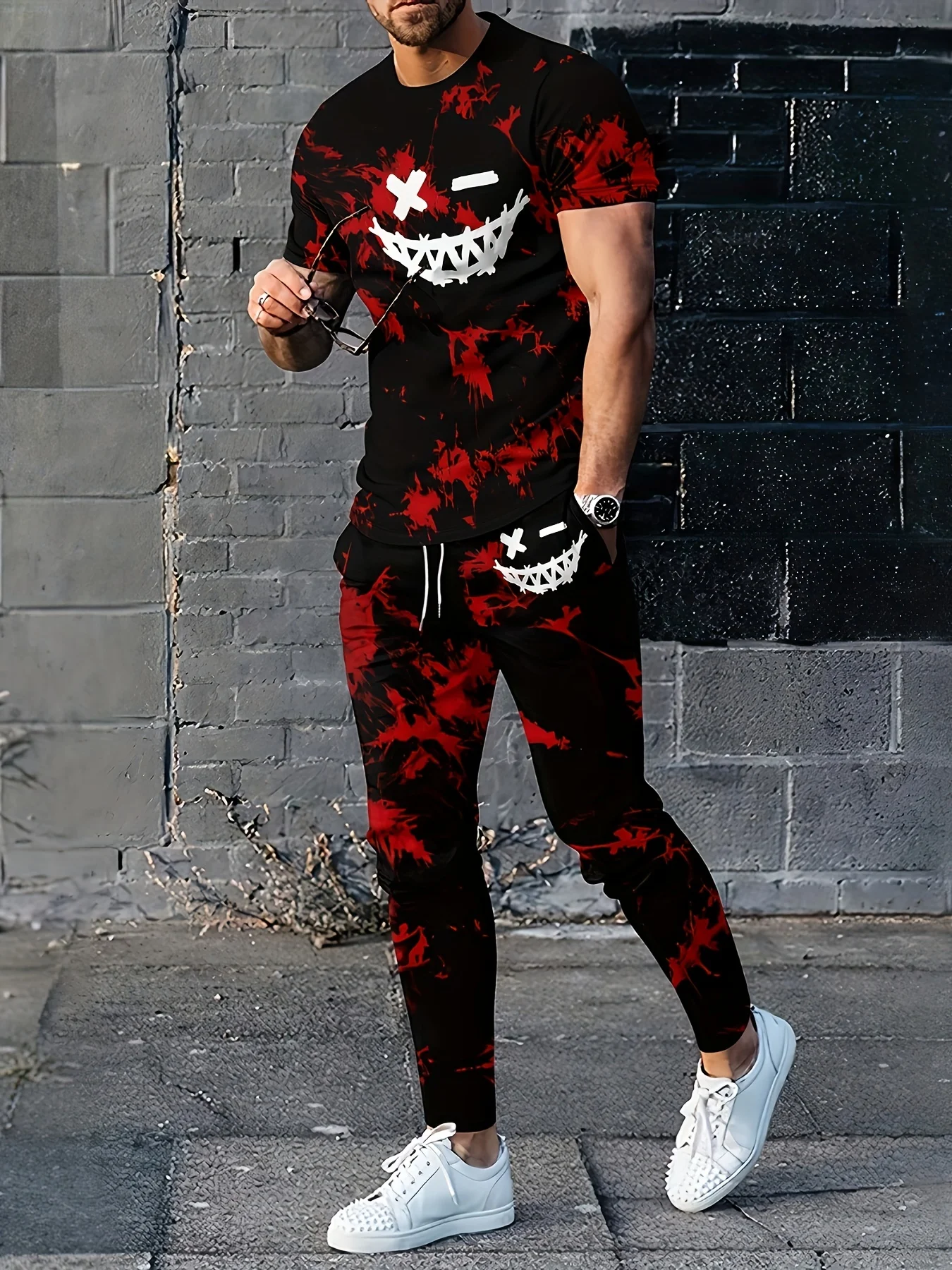 3D Pattern Animal Print Short Sleeve Pants Suit Two-piece Mens Hip Hop Casual Fashion Comfortable Suit 2024 New