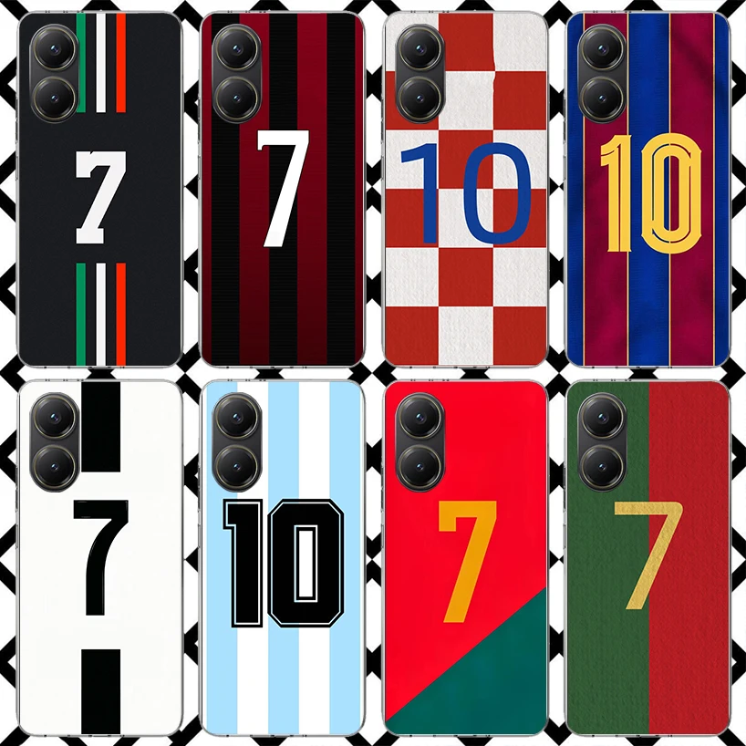 Capa de Telefone FootBall SuperStar Número C 7 10 para Xiaomi Poco F7 Ultra X7 X6 X5 Pro X4 Gt M8 M7 Redmi 15 15C 13 13C 12 12C Soft Co