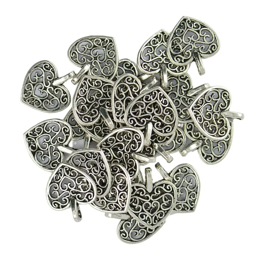 50 Pcs Vintage Filigree Heart Charm Pendant for Jewelry Making DIY Necklace Bracelet Craft