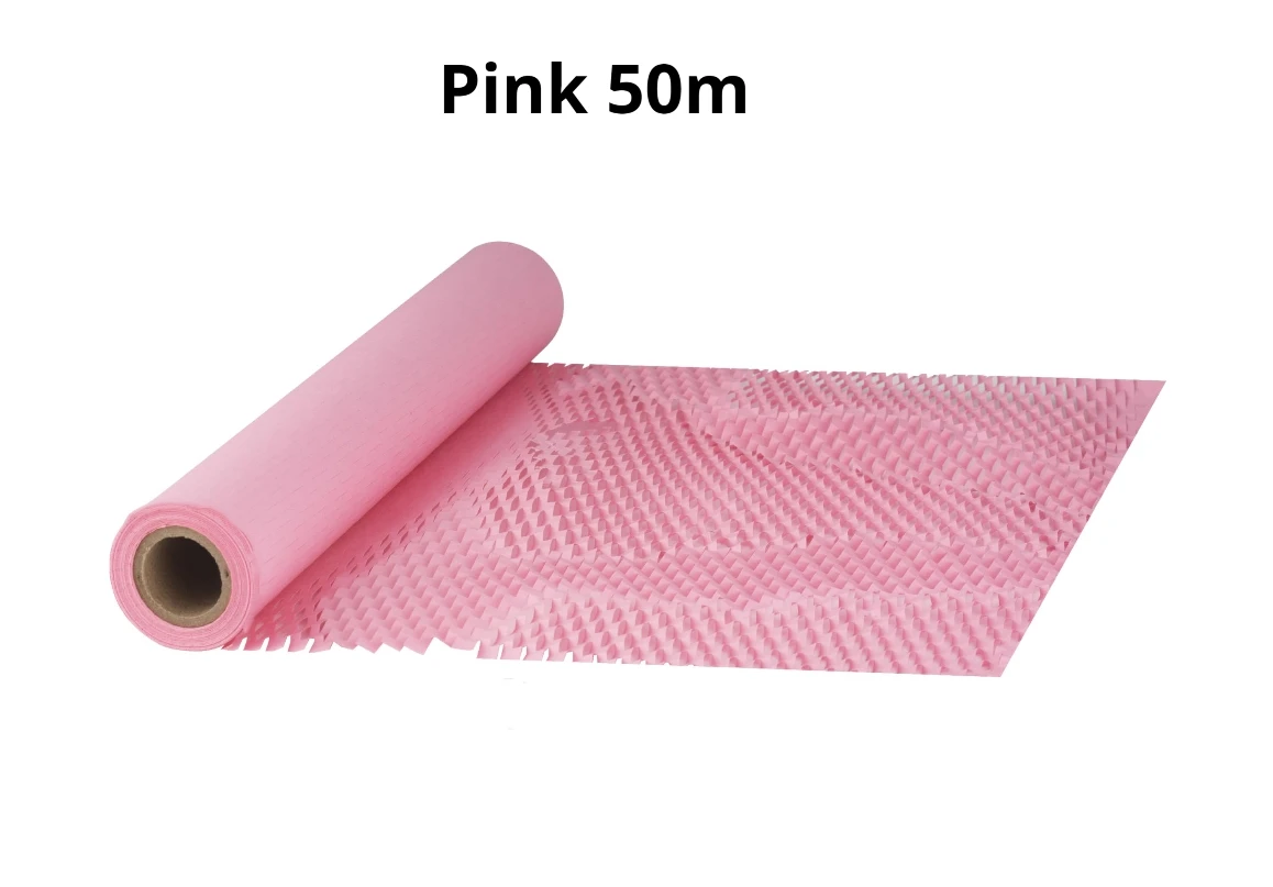 50m Pink Easy to tear Honeycomb Paper Roll Paper for Fragile Goods Recyclable Protection Buffer Wrapping Material