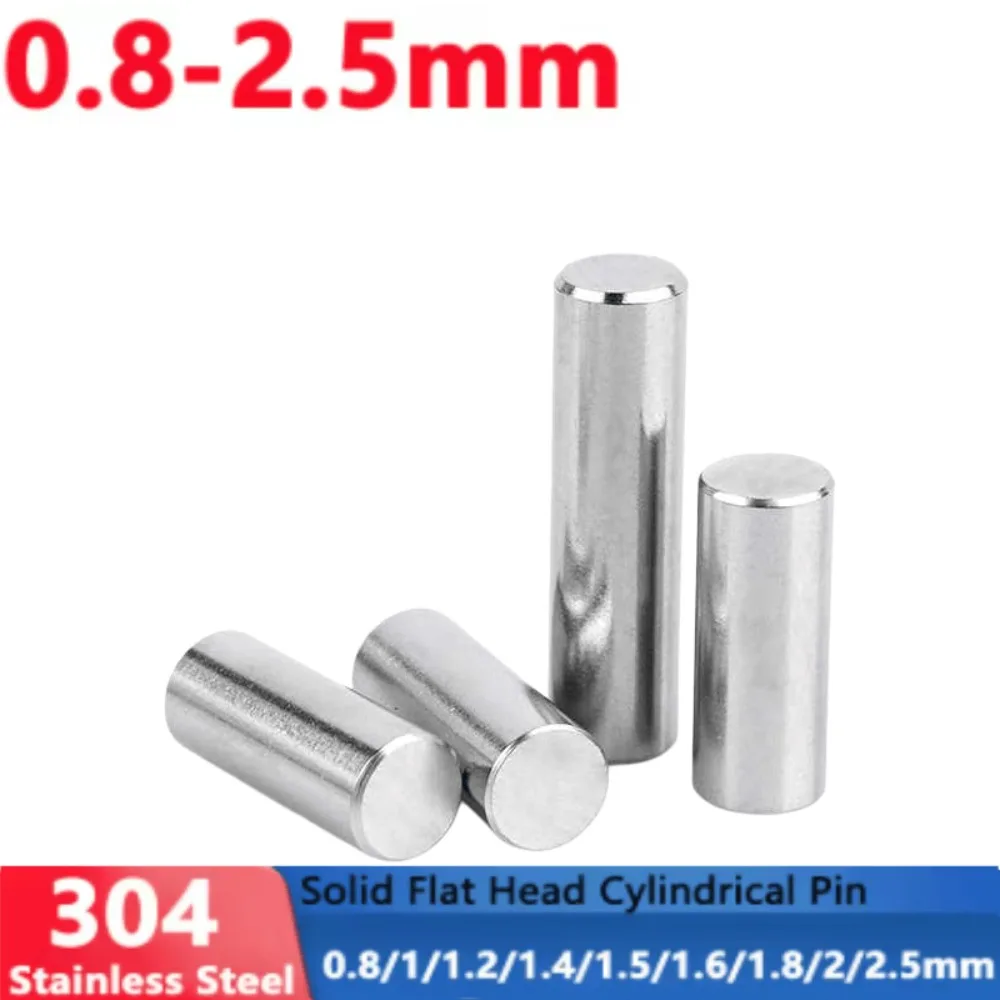 100pcs 304 Stainless Steel Dowel Pins Dia 0.8-2.5mm Flat Head Cylindrical Locating Pin Hardware Fasteners 3-50mm Length