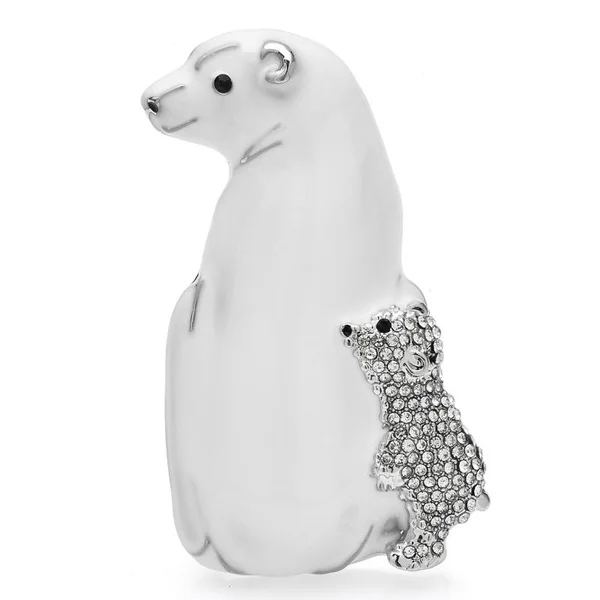 

White Bear Brooches Enamel Rhinestone Lovely Baby And Mom Polar Bear Party Office Brooch Pins Gifts