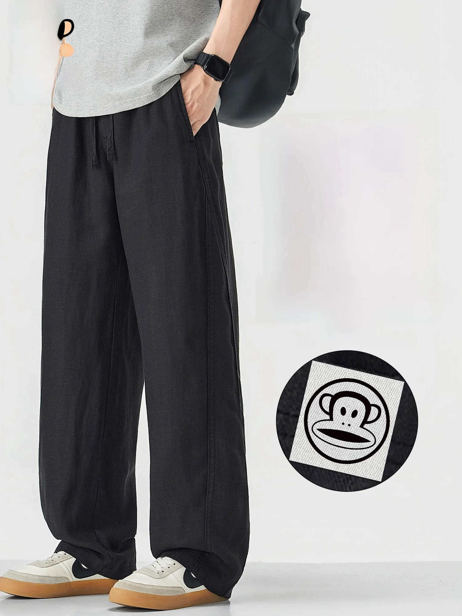 

Мужские летние повседневные брюки Paul Frank из лиоцелла: модные, свободные, прямые, черные, дышащие, комфортные, молодежные