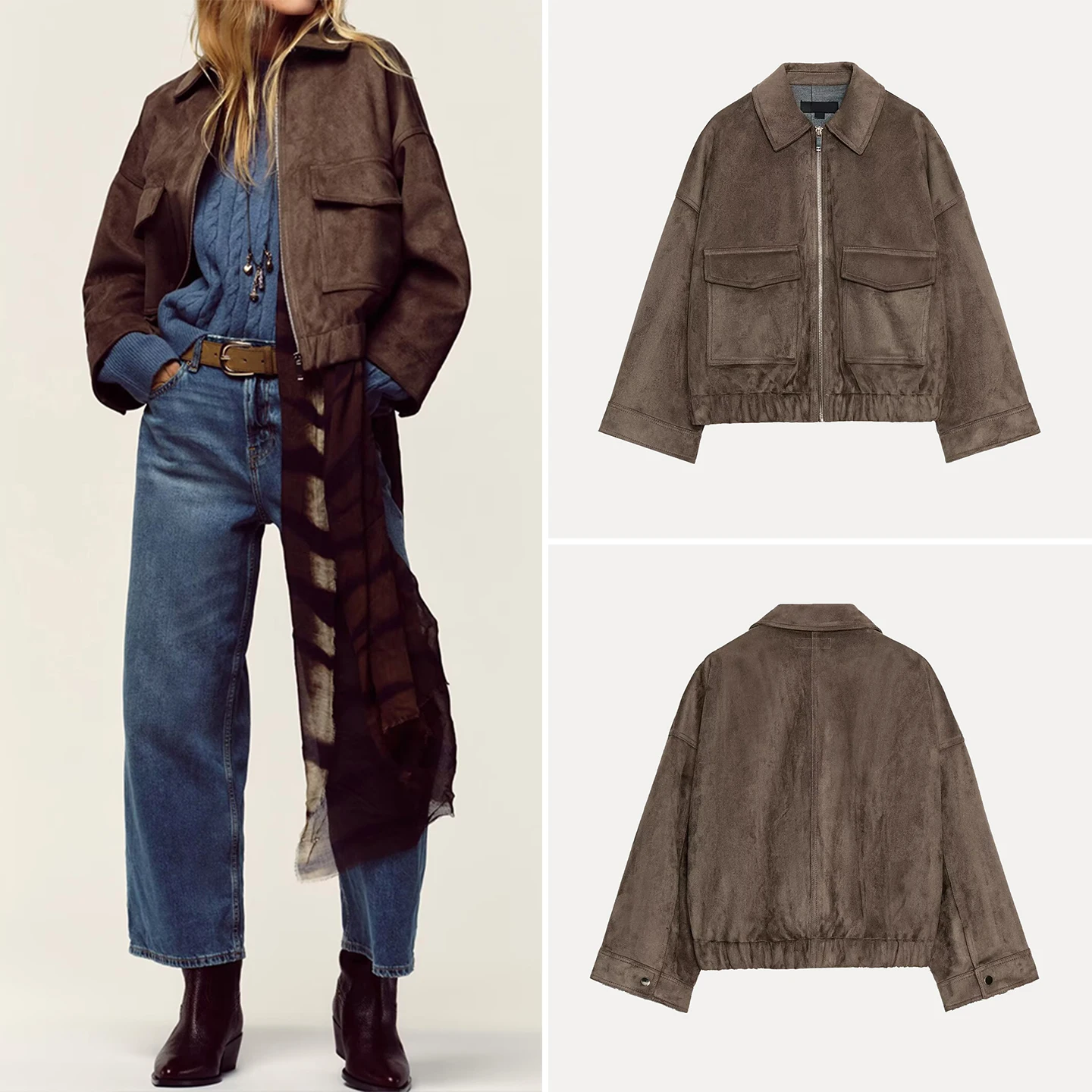 

Z Women's Faion Velvet Texture Jaet Coat Casual Sle Stand Fit ort Length Zipper Closure Long Sve Autumn Wear