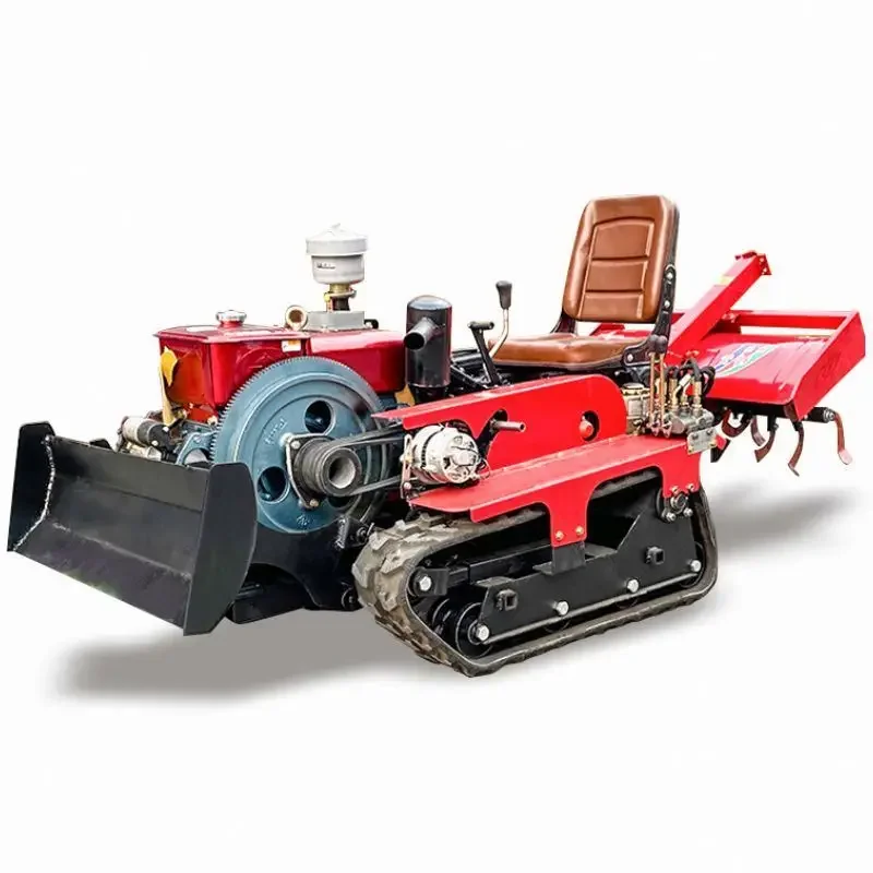 Self-Propelled Rotary New Chain Track Plow 25 Hp Diesel Electric Start Crawler Micro Cultivator Wholesale