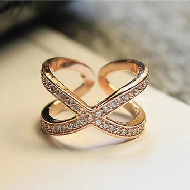 2026 Sale Fashion Crystal Cross Ring Female Letter X Shape Rings Party Index Finger Ring Gifts  Open Design