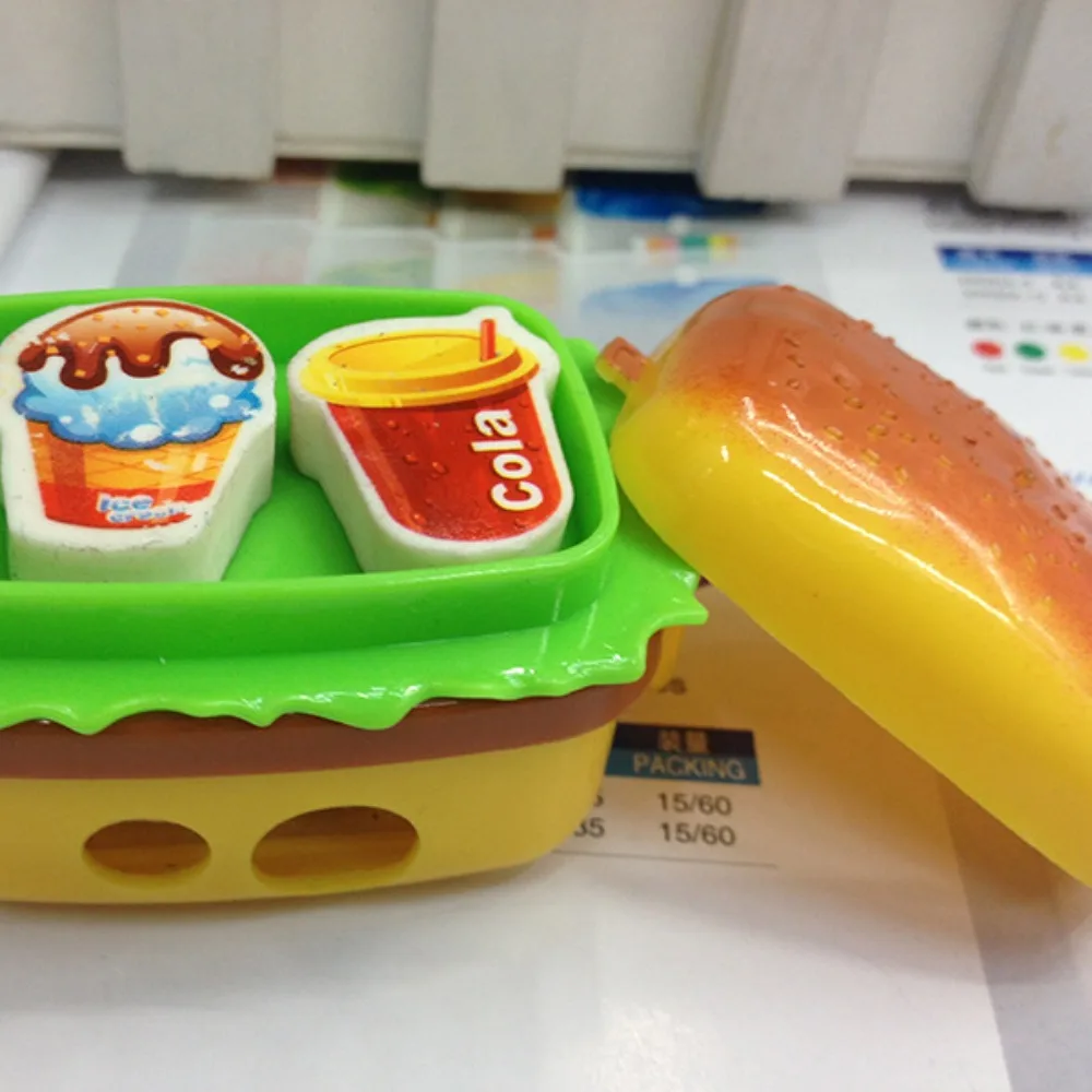 Classroom Prize Hamburger Pencil Sharpener Hand Crank Cartoon Sharpener Gift Simulation Pencil Cutting Tool Office Supply