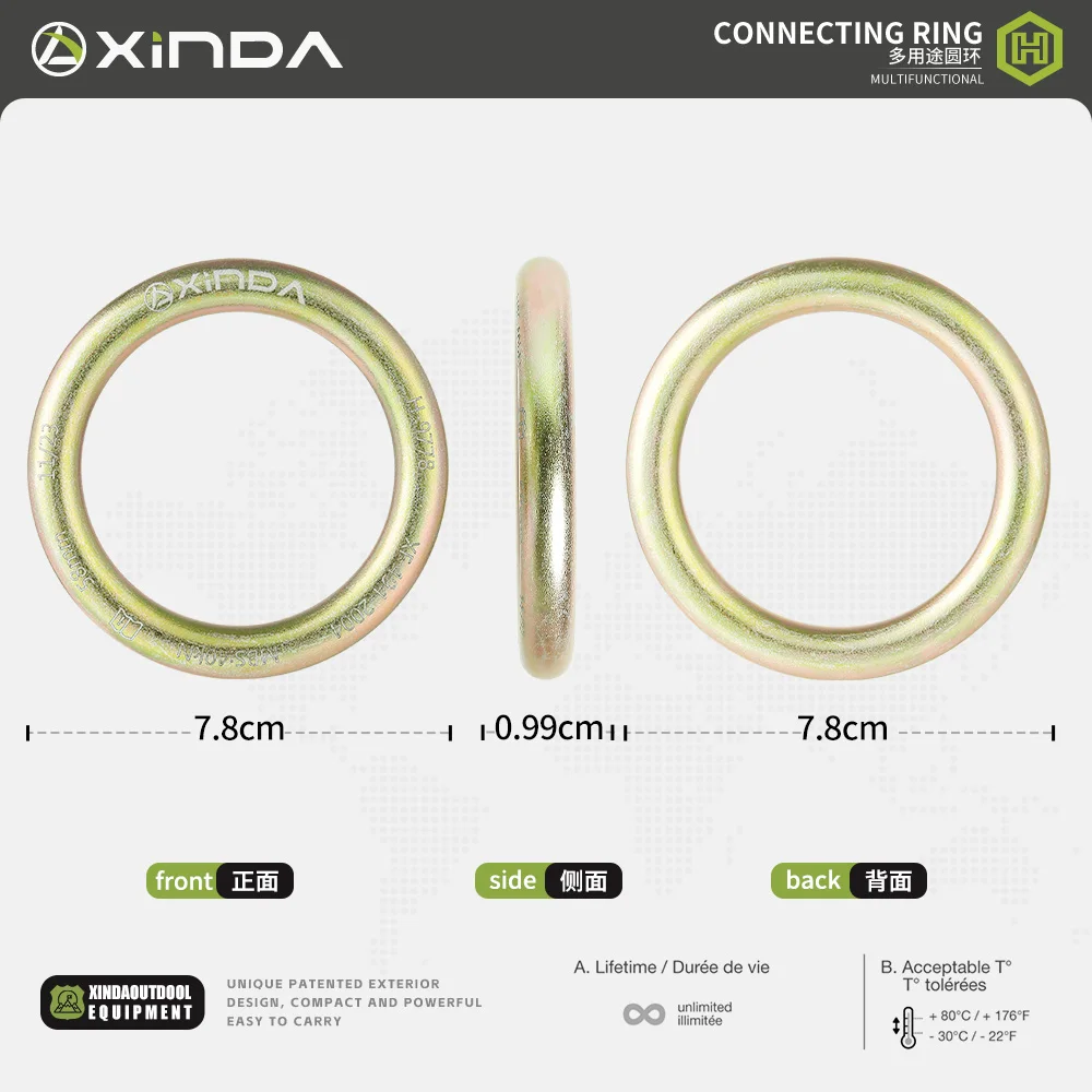 Xinda Outdoor 40KN Climbing Rappel Ring Rock Climbing Slackline Hammock Pack Mountaineering Rescue Belay Connector