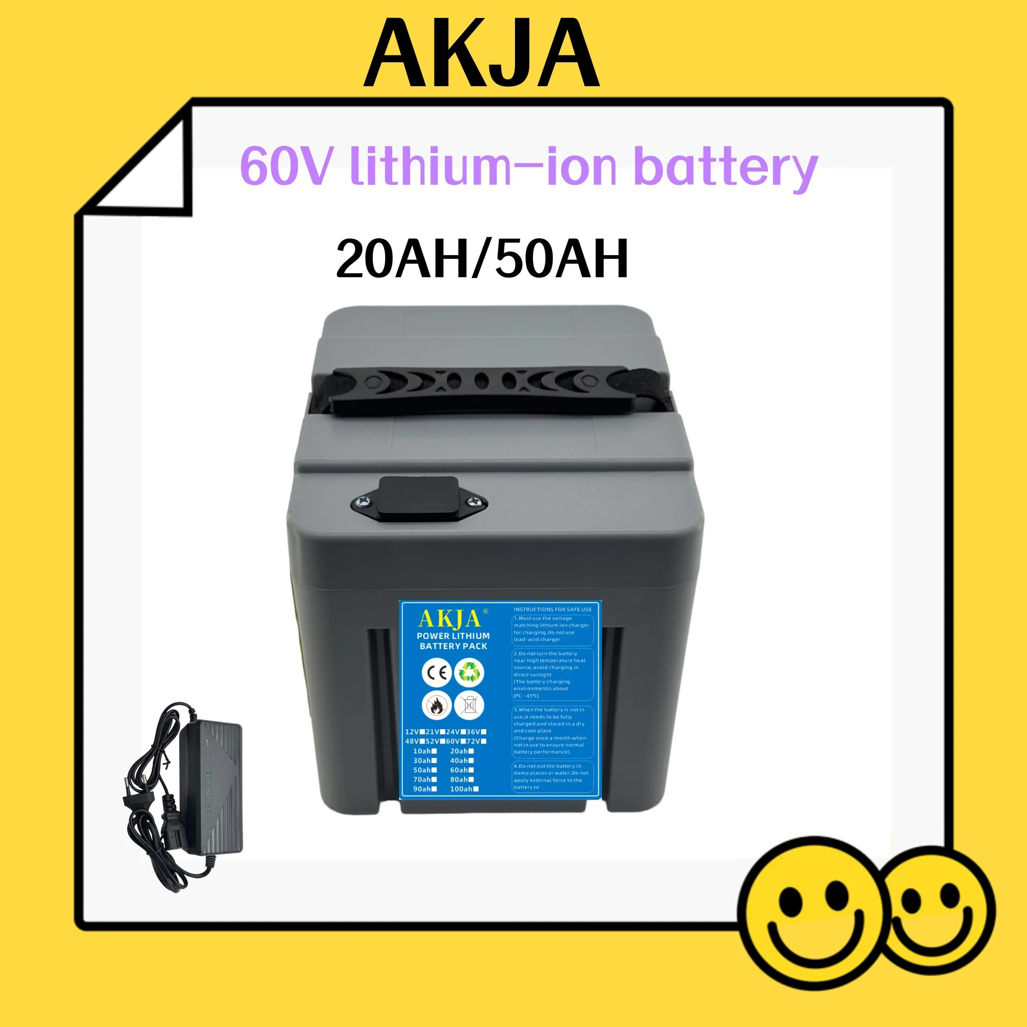 

Air fast transportation，60V50AH，Full capacity，New 18650 lithium battery，Suitable for motors under 3000W