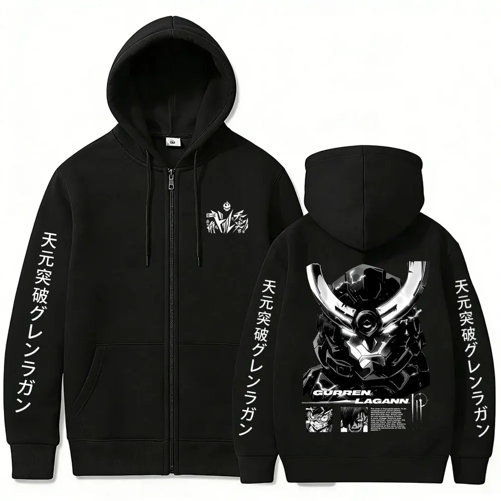 Anime Tengen Toppa Gurren Lagann Kamina Simon Print Zipper Hoodie Men Women Manga Casual Oversized Zip Up Jacket Coat Sweatshirt