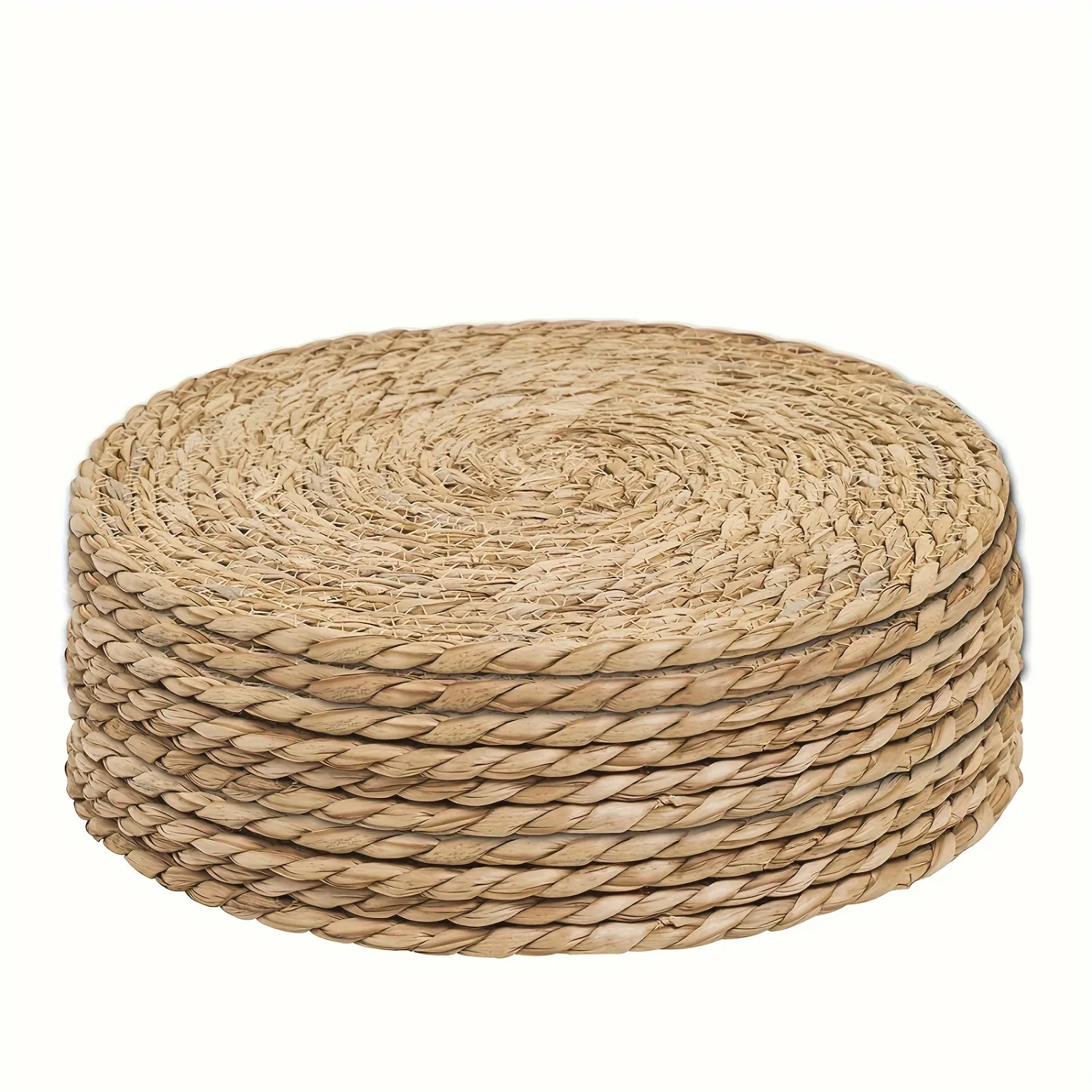 Set Of 10 Hand-Woven Rattan Placemats - Natural Water Hyacinth, Round Farmhouse Style Table Mats For Dining & Weddings