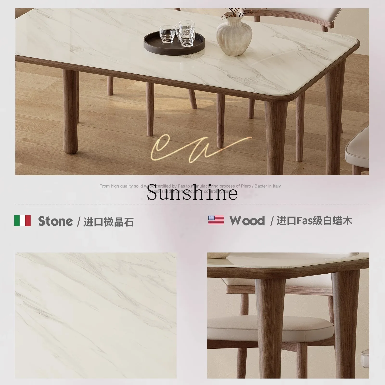 Combinação avançada de mesa de jantar retangular wabi-sabi de pedra microcristalina e cadeira