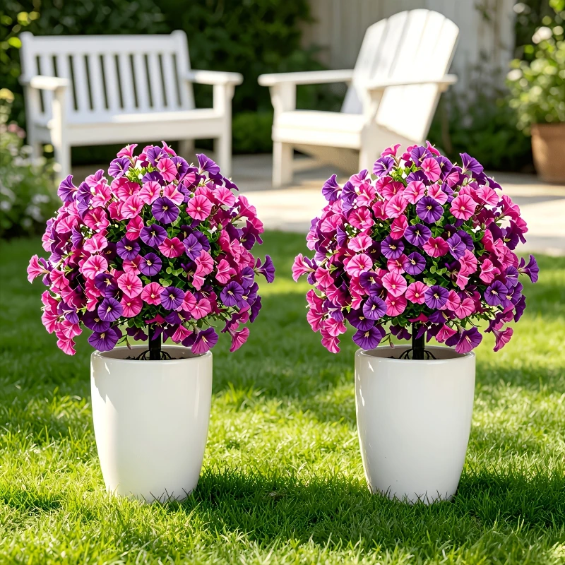 Artificial Morning Glory Flower Stakes with Ground Nails, Fake Greenery Picks for Garden Yard Pathway Lawn Decor