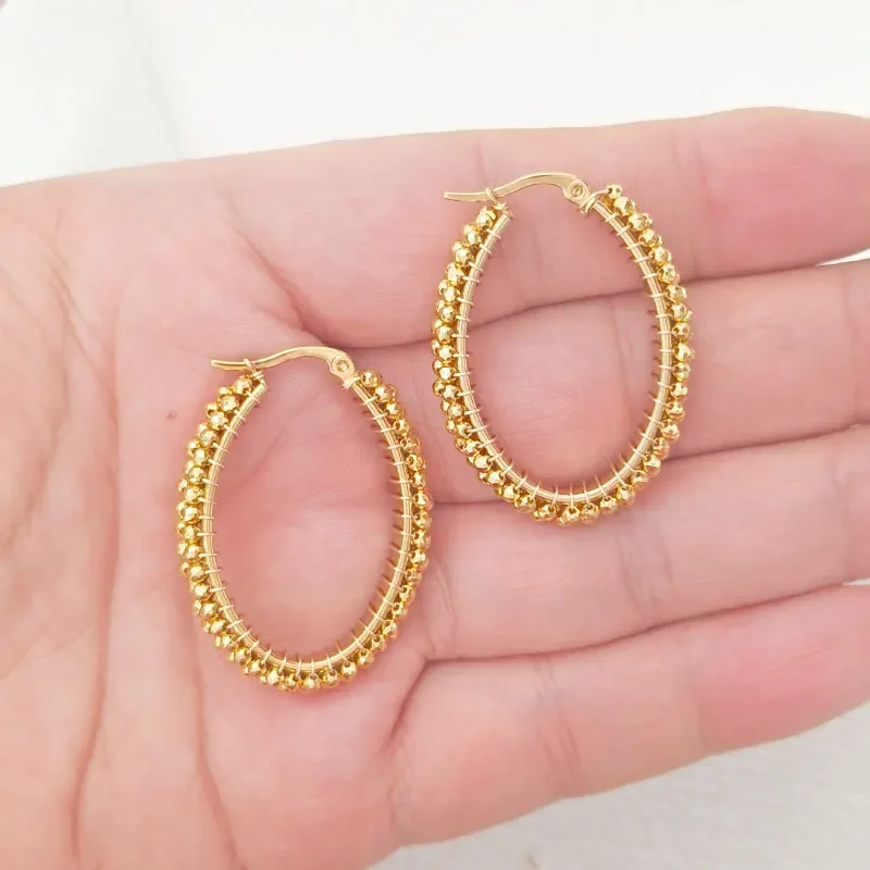 Rice bead earrings Circle Crystal Originality Geometry Multilayer Hand knitting Bohemia Alloy Fashion Simple Beaded earrings