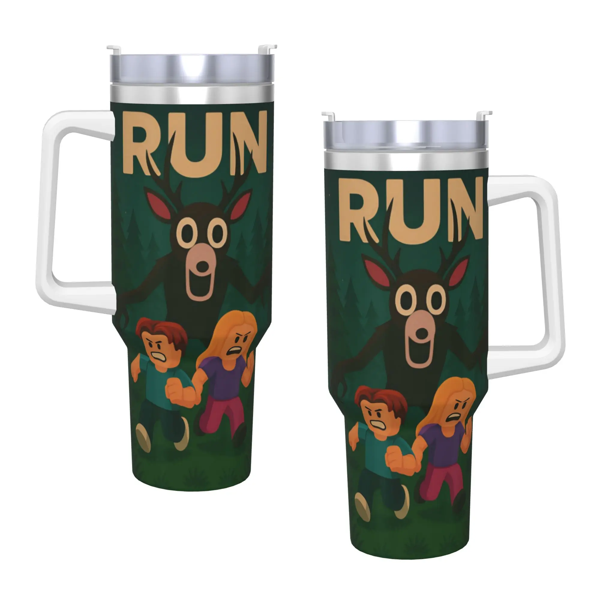 بهلوان من الفولاذ المقاوم للصدأ تشغيل 99 ليلاً في كوب أكواب الغابة مع شفاطات للمشروبات الساخنة زجاجة مياه تحافظ على الحرارة 40 أونصة كوب