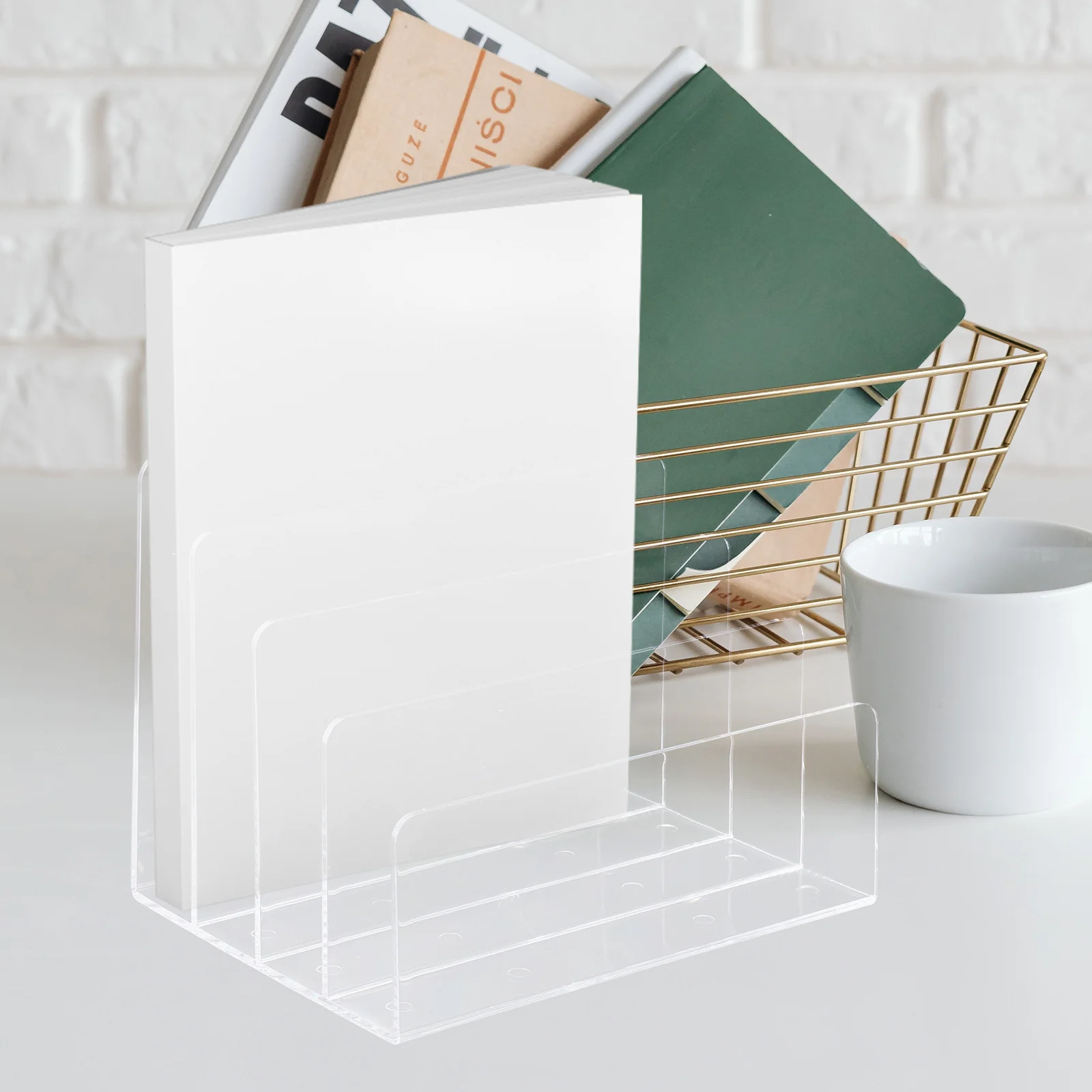 

Transparent Desktop Magazine Display Stand Book End Compartment File Rack For Home Compartment Book Baffle Office Decor