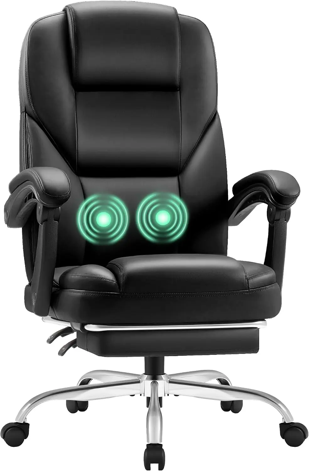 Massage Office Chair with Foot Rest Executive Big and Tall Office Chair Ergonomic Home Office Desk Chairs, Reclining High Back Leather Chair with Lumbar Support, 400LBS (Black)
